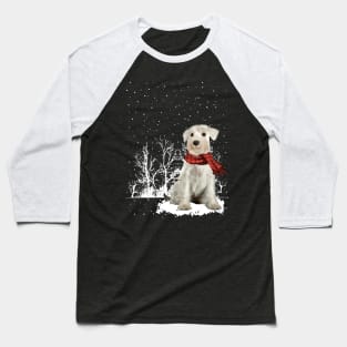 Christmas Miniature Schnauzer With Scarf In Winter Forest Baseball T-Shirt